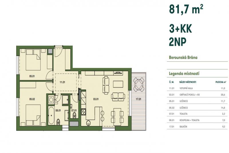 Byt 3+kk, 82m2, Beroun