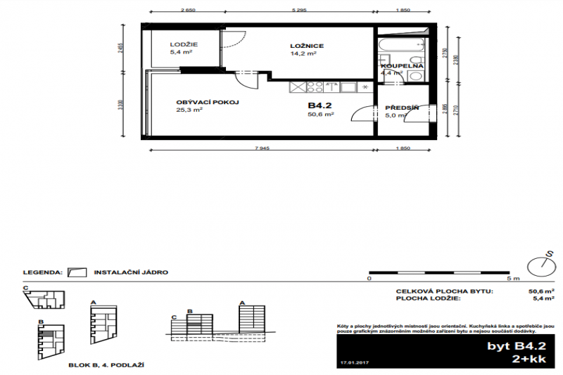 Byt 2+kk, 50.6m2, Střížkov