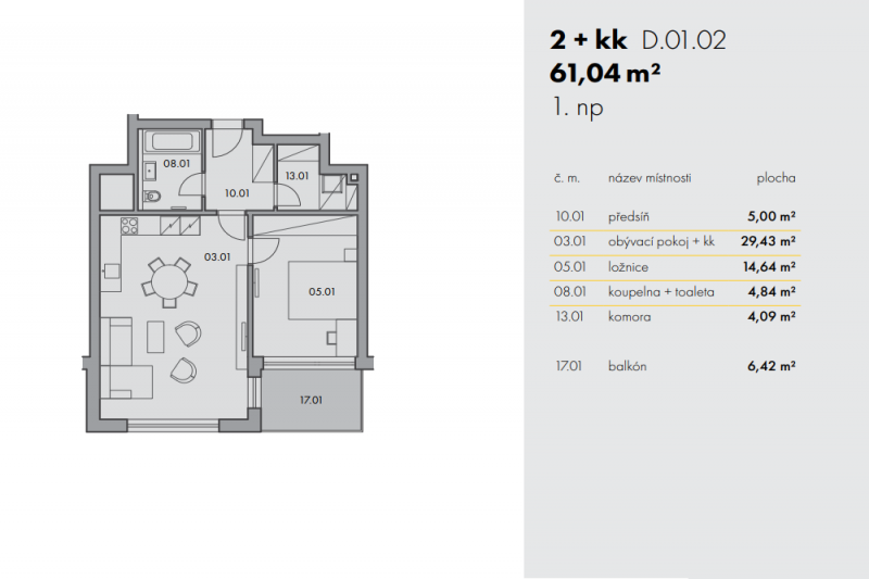 Квартира 2+кк, 61м2, Grafická