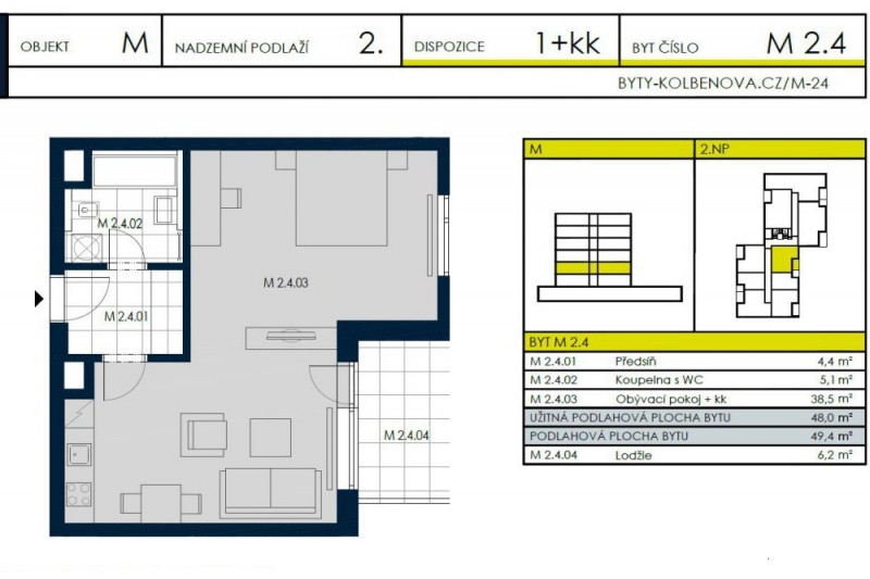 Byt 2+kk, 49m2, Tulipa City