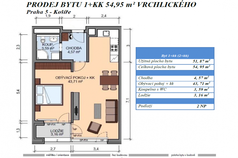 Квартира 2+кк, 55 м2, Košíře