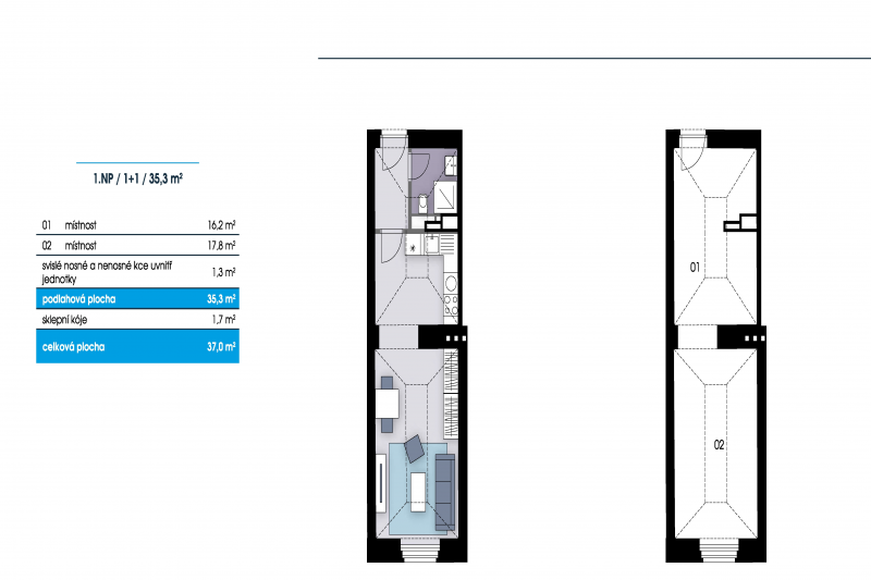 Квартира 1+1, 35м2, Smíchov