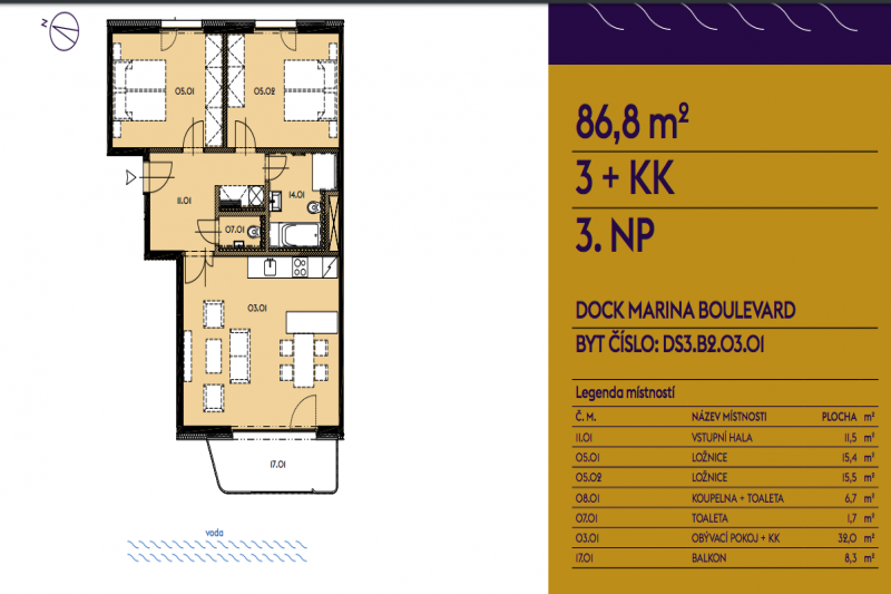 Квартира 3+kk, 87м2, DOCK