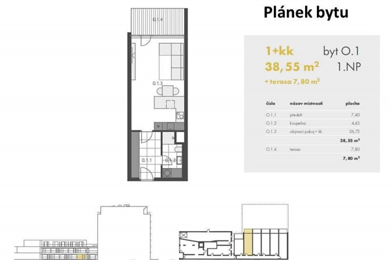 Квартира 1+кк, 47 м2, Vysočany