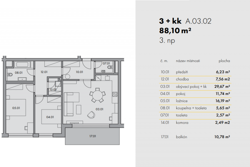 Квартира 3+kk, 81,1м2, Na Smíchově