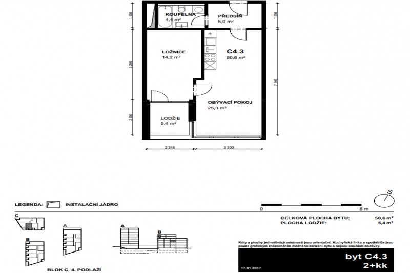 Квартира 2+kk, 50.6м2, Střížkov