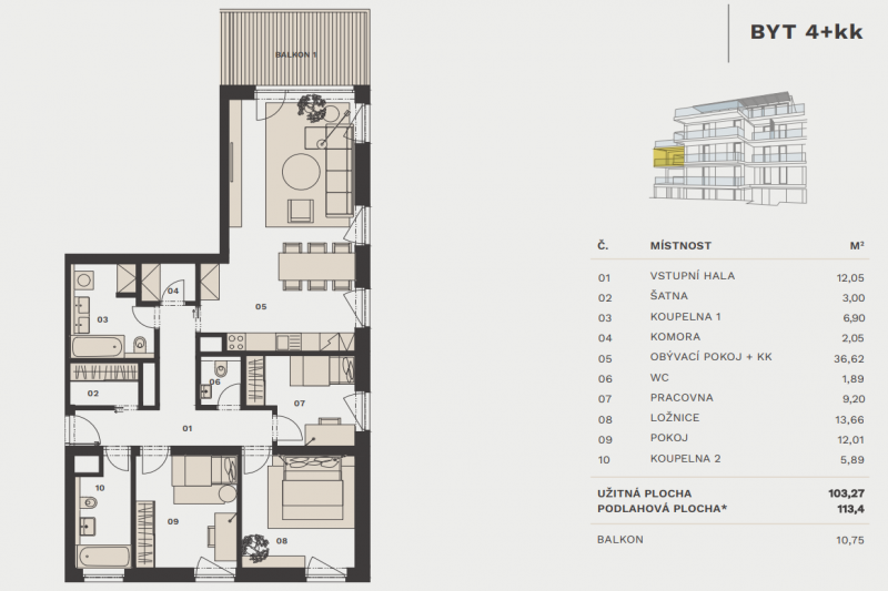 Квартира 4+кк, 113 м2, Břevnov